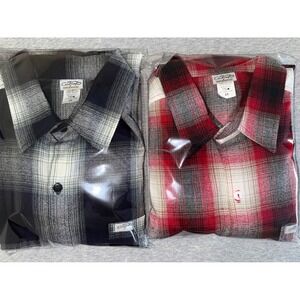2 Caltop Mens Short Sleeve Plaid Shirts XXL USA 100% Acrylic Wool* SEE NOTES
